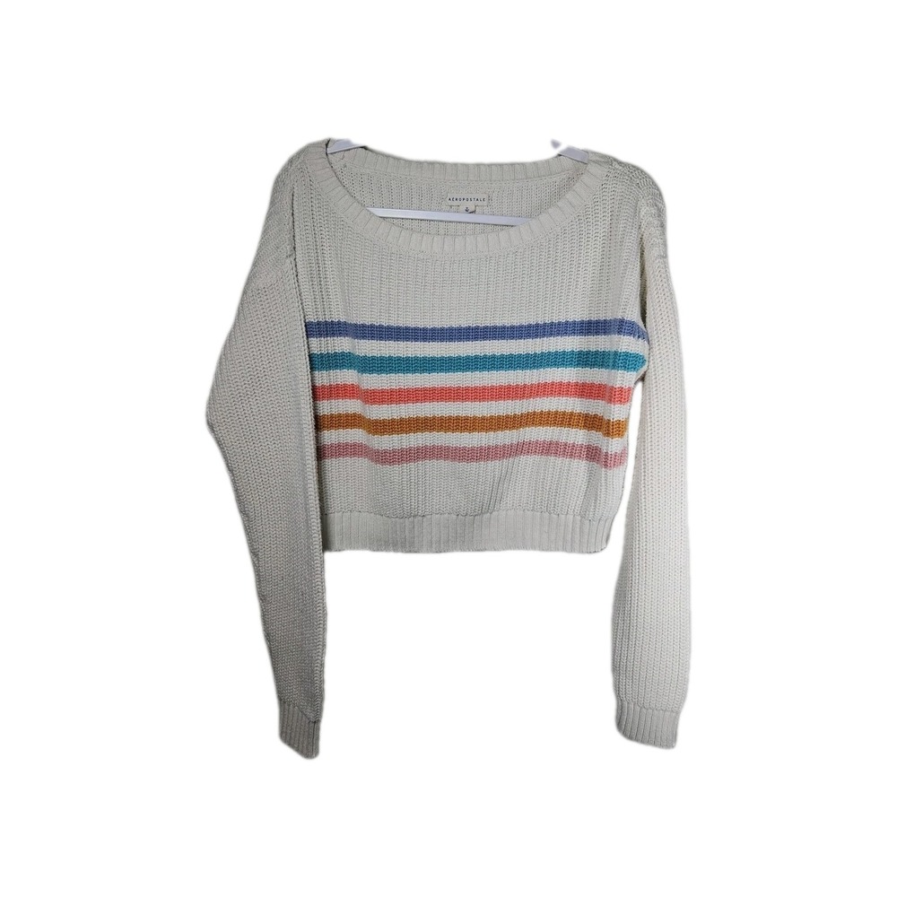Aeropostale‎ Sweater Womens Medium Crop White And 70's Cozy Spring